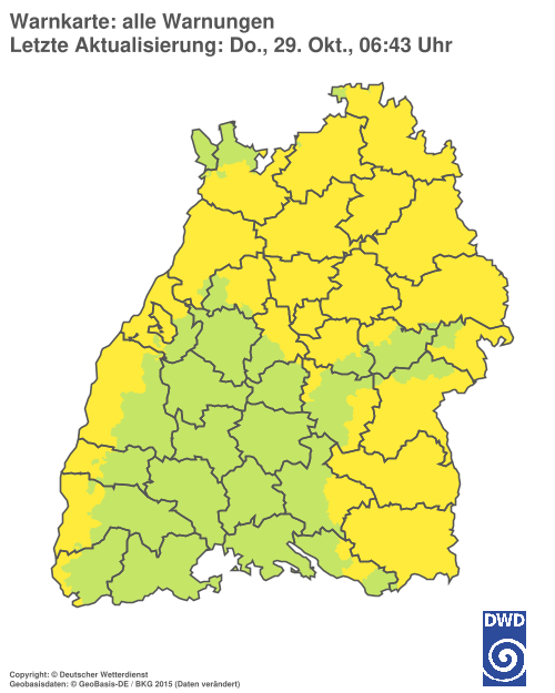Aktuelle Warnkarte: Baden-Württemberg